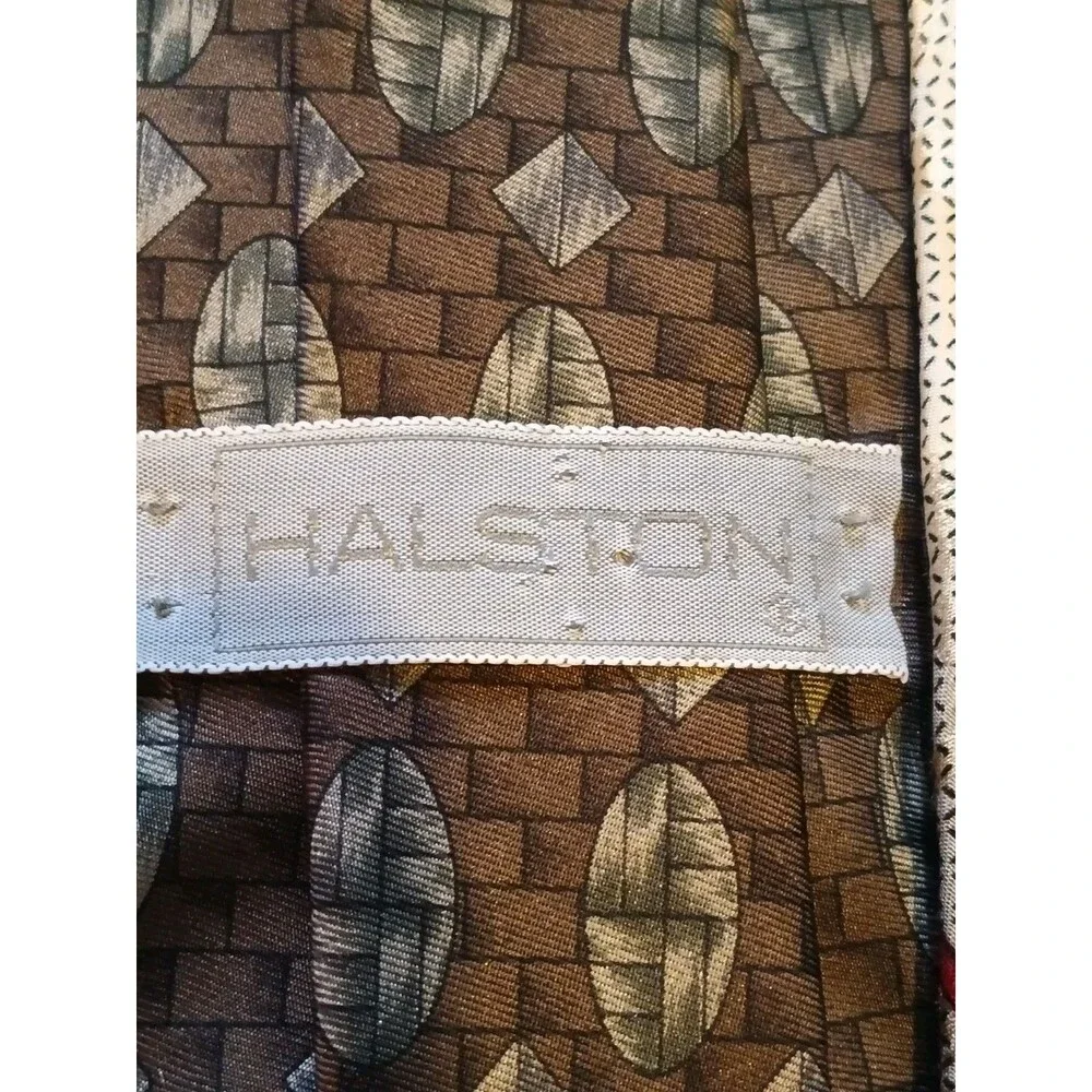 Vintage Halston 100% Silk Tie Lot Of 3 Geometric Pattern